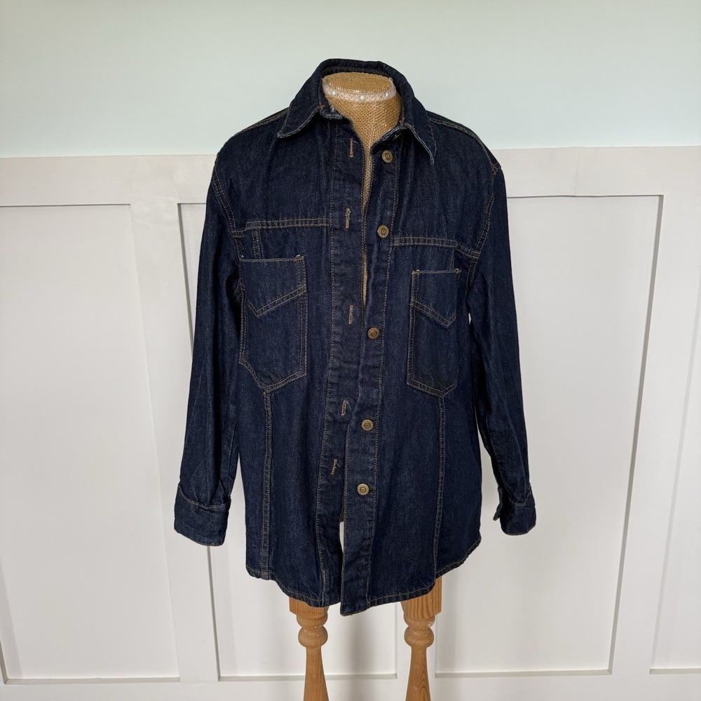 Zara Blue Denim Jean Jacket Womens Small Casual Oversized 100% Cotton FLAW